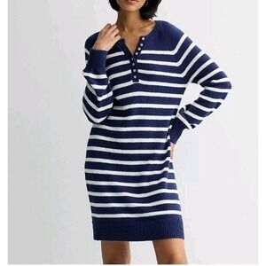 Sonoma Goods For Life Henley Sweater Dress In Navy White Stripe Size Small
